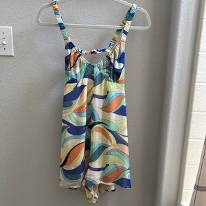 Vibrant Multicolor Wave Romper with Open Back